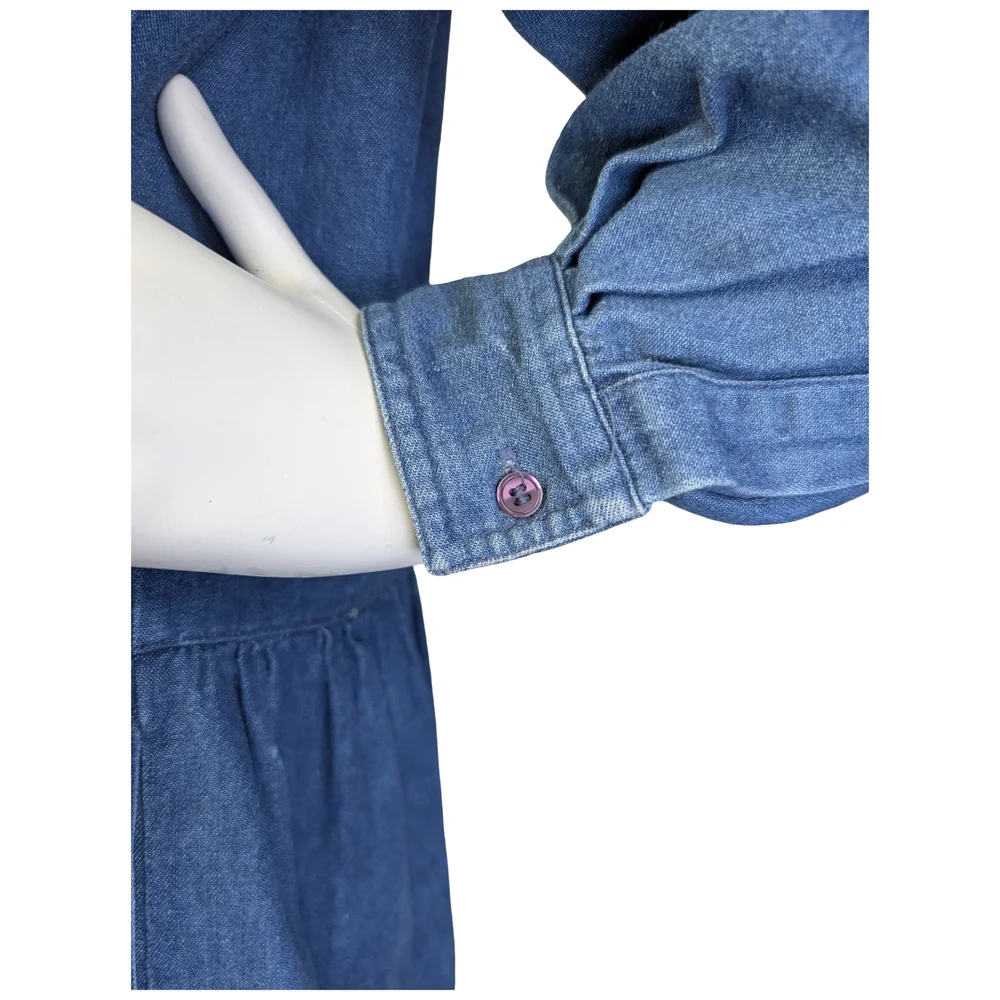 Vintage 90s Eddie Bauer Denim Prairie Dress Embroidered Florals | Fits M/L - Picture 9 of 11